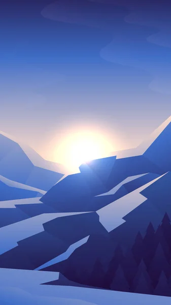 Ilustración Serena Montaña Sol Mañana Las Colinas Nevadas Paisaje — Vector de stock