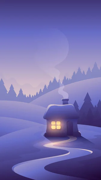 Schöne Einsame Villa Winter Vertikale Illustration Der Nacht Winterlandschaft — Stockvektor