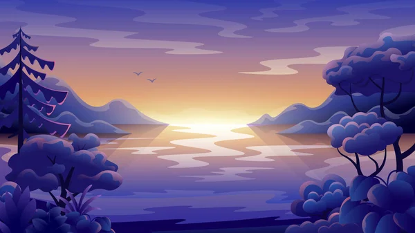 Schöne Ruhige Realistische Landschaft Sonnenuntergang Auf Der Wasseroberfläche — Stockvektor