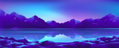 Dağlık arazinin güzel gece manzarası. Kuzey ışıkları arkaplanındaki fiyortlar.