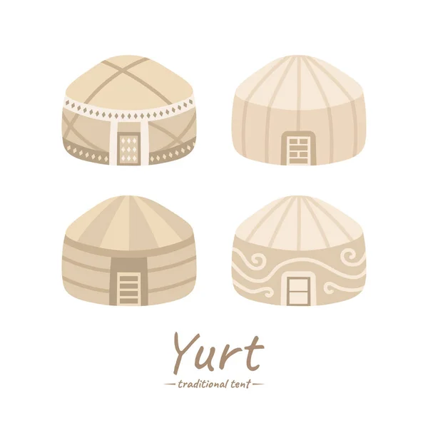 Παραδοσιακά Τουρκικά Κινητά Σκηνές Yurt Εθνικό Στυλ Απομονώνονται Λευκό Φόντο — Διανυσματικό Αρχείο
