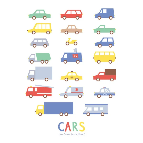 Cute Cartoon Set Cars Isolated White Background Transport Emergency Services — ストックベクタ