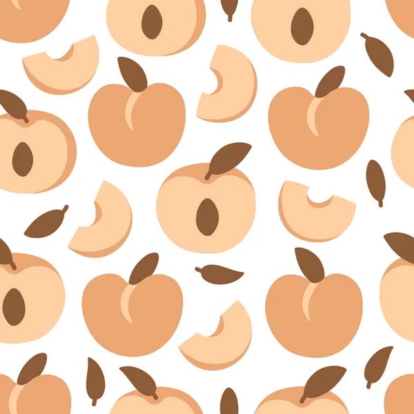 Whole Peach Slices White Background Vector Seamless Fruit Pattern — Wektor stockowy