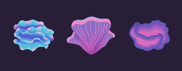 Beautiful colorful fantasy mushroom set isolated on dark background.
