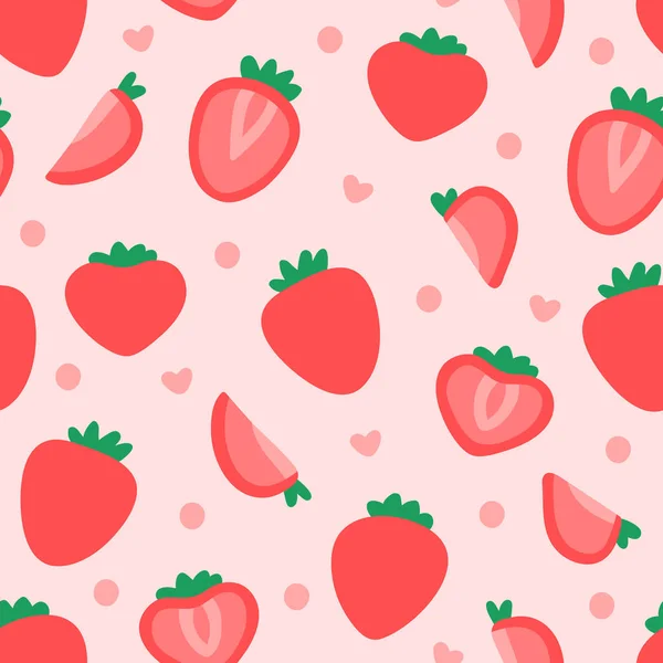 Beautiful Juicy Sweet Strawberries Flat Style Seamless Fruit Pattern Pink — Wektor stockowy