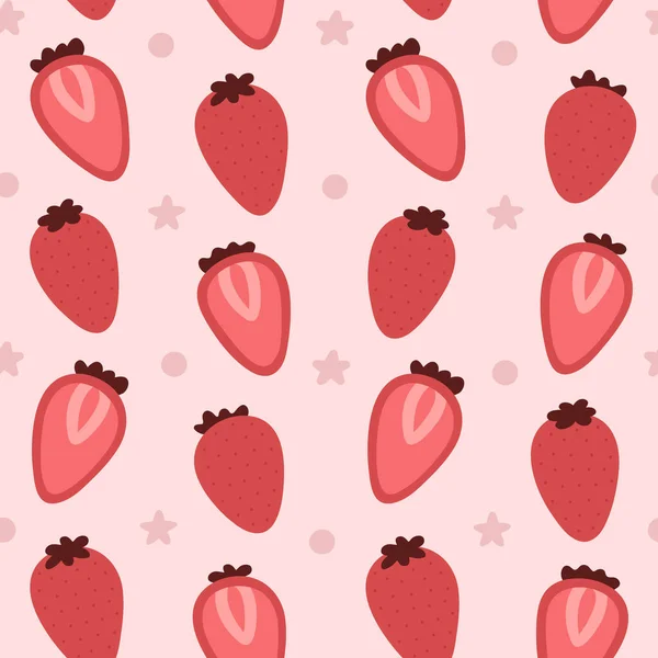 Seamless Fruit Pattern Wild Strawberry Slices Pink Background — Wektor stockowy