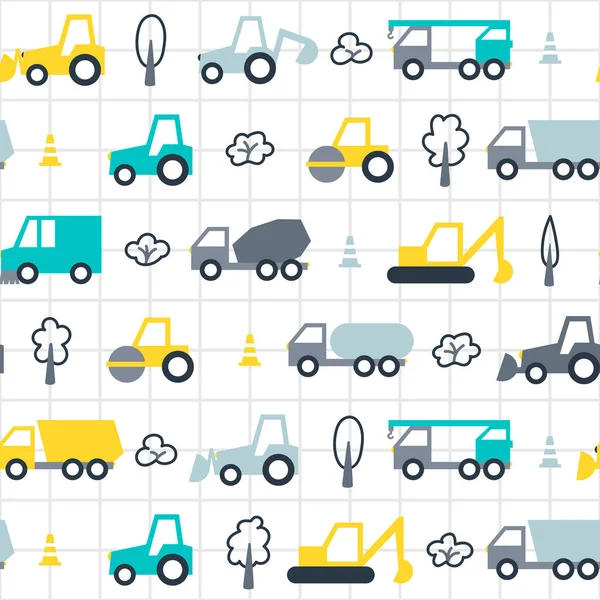 Special Repair Construction Cars Cartoon Flat Style Grid Background Cute — Stok Vektör
