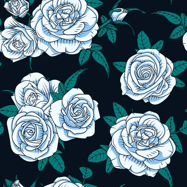 Elegant Beautiful Bouquet Hand Drawn Light Blue Roses Dark Background — Vettoriale Stock
