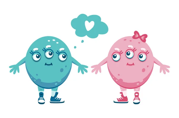 Ein Verliebtes Monster Paar Nette Vektorillustration Zum Thema Valentinstag — Stockvektor