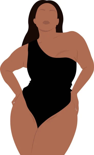 Fille Mignonne Dans Body Posant Fille Corps Positif Fille Dans — Image vectorielle