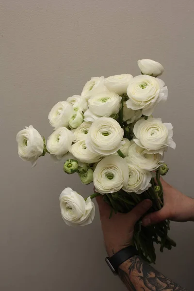 Bouquet of white ranunculus.  Spring flowers.  Plants, botany.  
