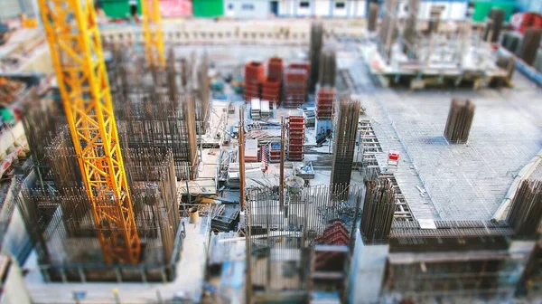 Tilt Shift Effect Photo Construction Site Large Building — Stock Photo, Image