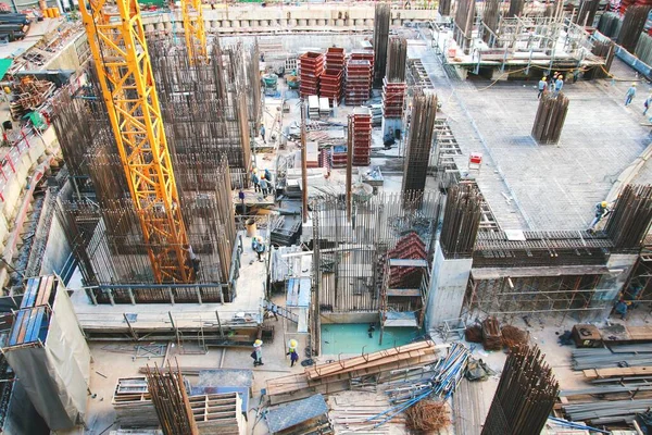 Bangkok Thailand June 2017 Construction Site Large Building Workers Working — Stock Photo, Image