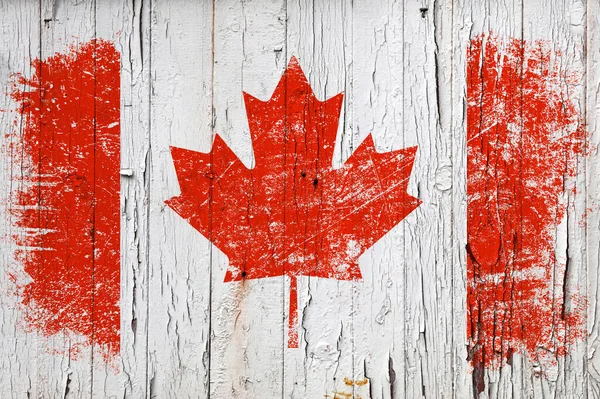 Grunge Bandeira Canadense Fundo Superfície Madeira Pintado Branco Weathered Velho — Fotografia de Stock
