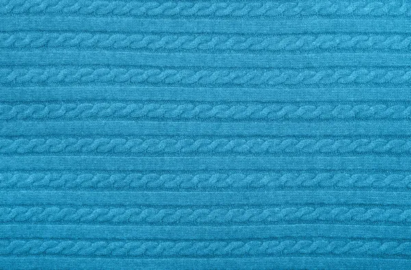 Close Background Texture Pastel Blue Cable Knitted Wool Jersey Fabric — Stock Photo, Image