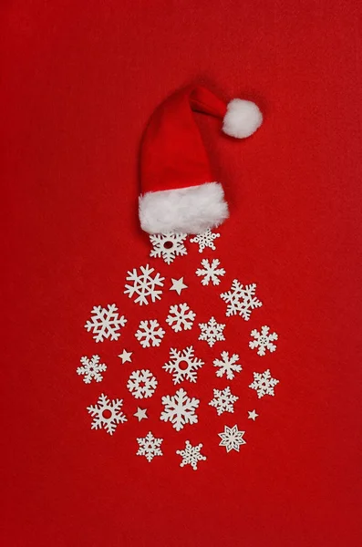 Círculo Cerca Decoración Navidad Copo Nieve Madera Blanca Santa Sombrero — Foto de Stock