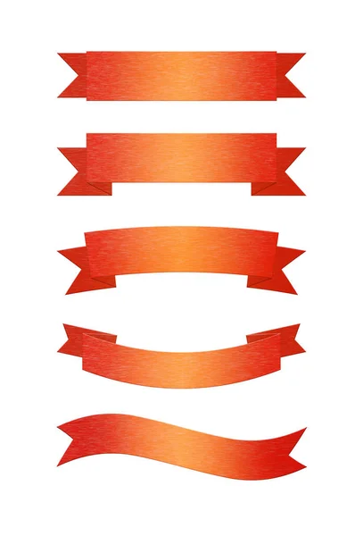 Conjunto Cinco Diferentes Banners Fita Metal Escovado Vermelho Isolado Fundo — Fotografia de Stock