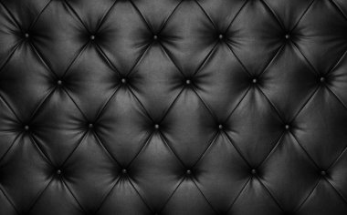 Siyah kapiton hakiki deri, retro Chesterfield tarzı yumuşak döşenmiş mobilyalar, derin elmas desenli ve düğmeli.