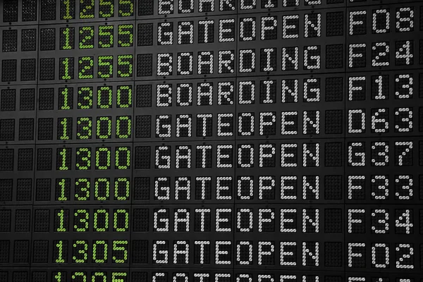 Balcão Painel Informações Voo Aeroporto Com Tempo Número Voo Embarque — Fotografia de Stock