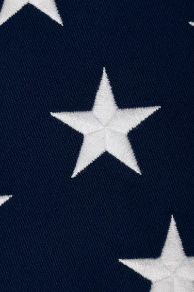 Közelkép Hímzett Fehér Csillagok Kék Kanton Nehéz Pamut Vászon Amerikai — Stock Fotó