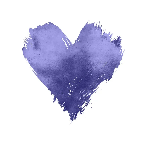 Lavender Purple Watercolor Painted Heart Shape Grunge Brushstrokes Paintbrush Texture — Foto Stock