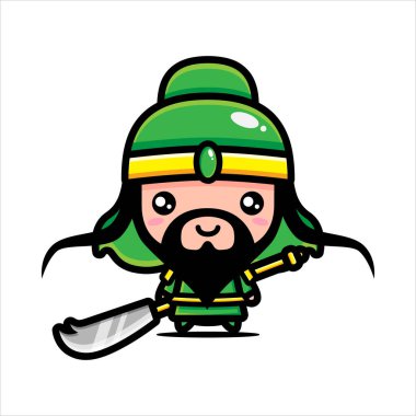 Yu Guan sevimli karakter vektör tasarımı