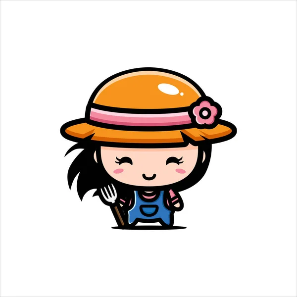 かわいい農家の女の子マスコットキャラクターデザイン — ストックベクタ