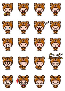 şirin ayı maskotu setinin vektör tasarımı