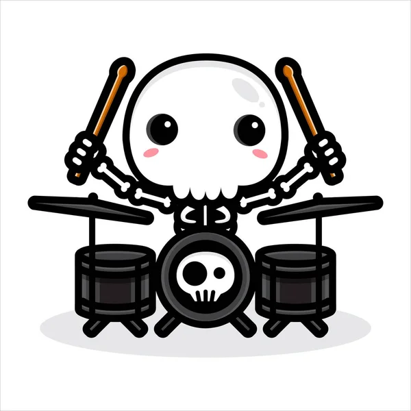 ドラムを演奏する頭蓋骨のキャラクターのベクトルデザイン — ストックベクタ
