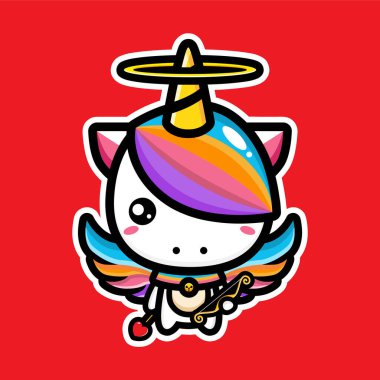 Sevimli aşk tanrısı tek boynuzlu at tasarım karakterleri