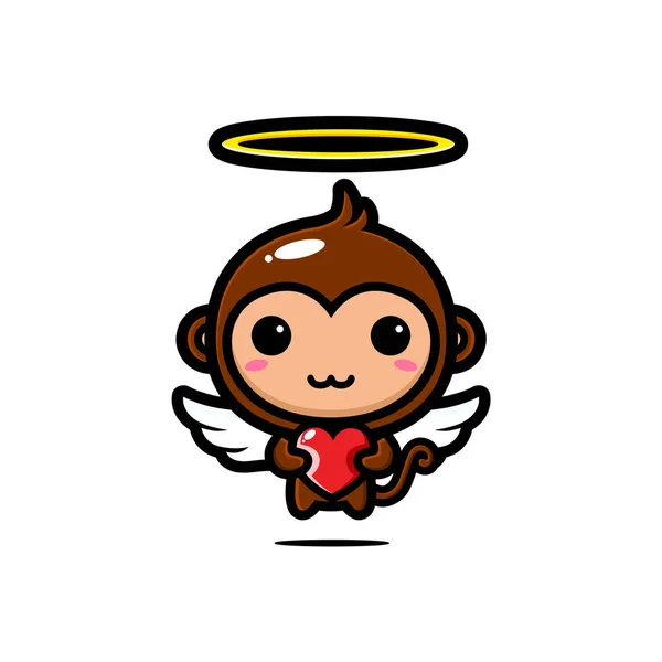 Projeto Bonito Macaco Cupido Celebrando Valentine — Vetor de Stock