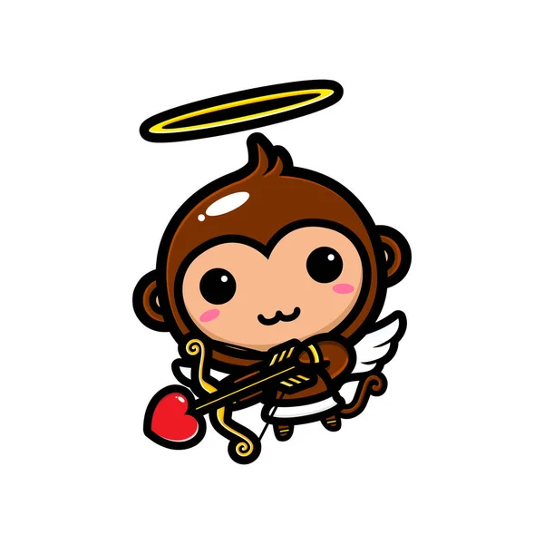 Cute Cupid Monkey Design Celebrating Valentine — Stock Vector