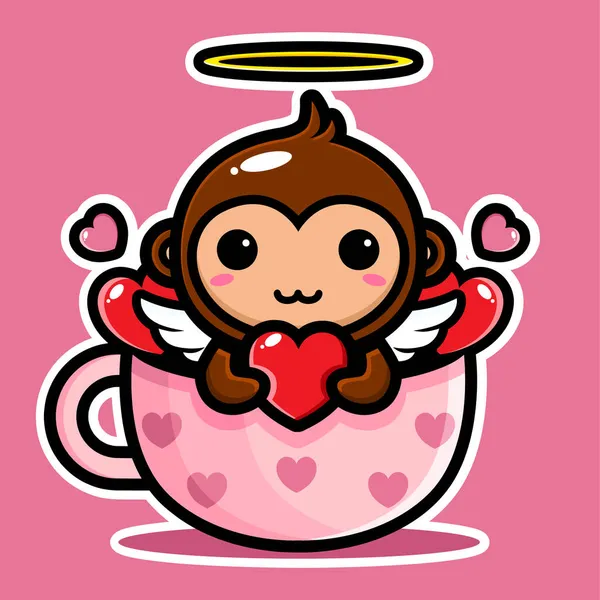 Roztomilý Amor Opice Design Slaví Valentýna — Stockový vektor