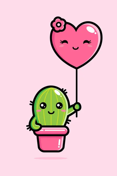 Roztomilý Kaktus Miluje Roztomilé Balónky — Stockový vektor
