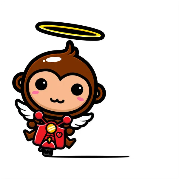 Projeto Bonito Macaco Cupido Celebrando Valentine — Vetor de Stock