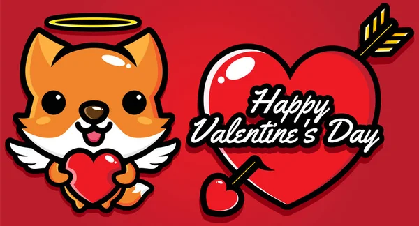 幸せなバレンタインデーの挨拶でかわいい狐 — ストックベクタ