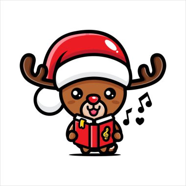 Şirin chibi geyiği Noel 'i kutluyor.