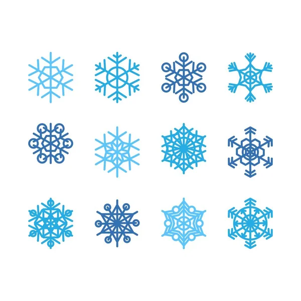 Copo de nieve invierno temporada decoración conjunto vector — Vector de stock
