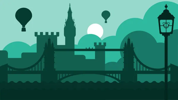 Paesaggio di Londra con castello e vettoriale fluviale — Vettoriale Stock