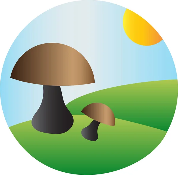 위에서 자라는 버섯입니다 온천욕을 즐기는 균류는 가을에 목초지에서 자란다 식품은 — 스톡 벡터