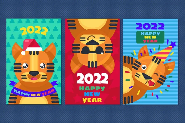 2022 tiger gott nytt år gratulationskort set vektor — Stock vektor