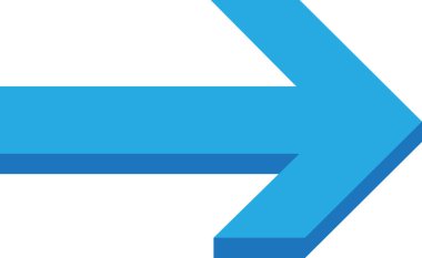 Ok şekli yön sembolü vektörünü gösteriyor. Yönsel işaretçi yönlendirme işareti veya arayüz düğmesi dekorasyonu. Katı iz süsleme renk şablonu 3D karikatür çizimi