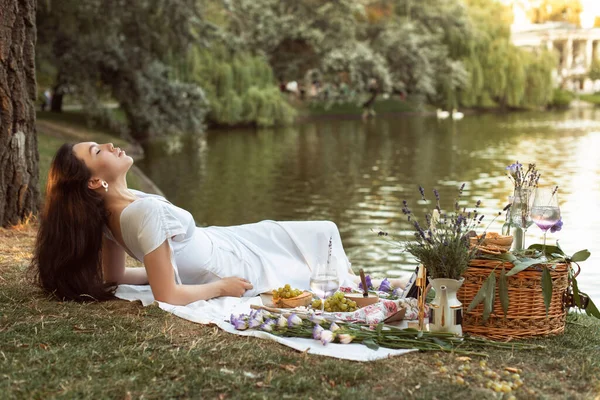 公園のピクニックの女の子 ロイヤリティフリーのストック画像