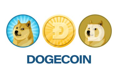 Şifreli para birimi logosu Dogecoin 'in vektör resmi. Yazarın gelişimi orijinaline dayanır. Beyaz arka plan. Üzerinde logo olan sikke.