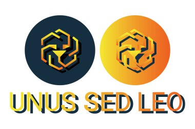 UNUS sed LEO 'nun kripto para birimi logosunun vektör görüntüsü. Yazarın gelişimi orijinaline dayanır. Beyaz arka plan. Üzerinde logo olan sikke.