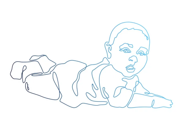 带有黑色轮廓的儿童的矢量图像 婴儿躺在他的肚子上 这条线的艺术用于平面设计 目前的设计 — 图库矢量图片