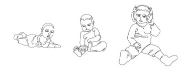 Hazır ol. Siyah çizgili küçük çocukların vektör görüntüsü. Sanat çizgisi. Moda ve tasarım için.