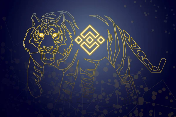 Weihnachts Und Neujahrsgrußkarte 2022 Tiger Mit Dem Logo Der Kryptowährung — Stockvektor
