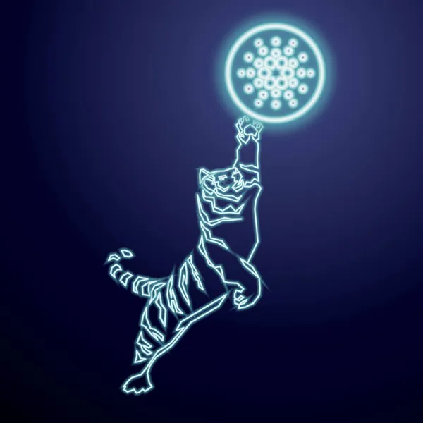Weihnachts Und Neujahrsgrußkarte 2022 Tiger Mit Dem Logo Der Kryptowährung — Stockvektor