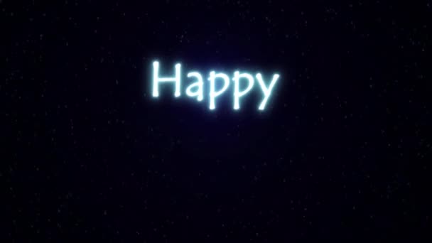 Neon Happy New Year Text Blue Background Movement Falling Snow — Stock Video